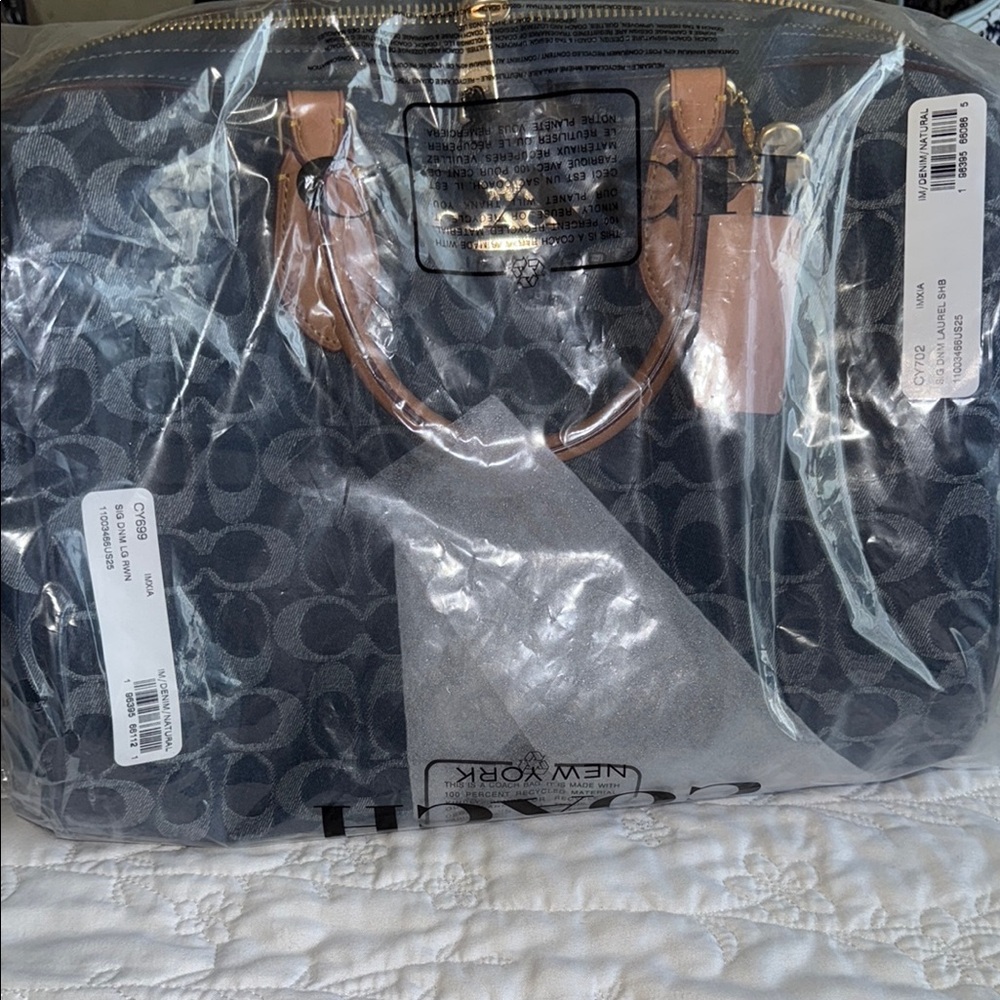 Coach Signature Handbag Denim and Tan